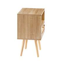 Rattan Side Table With Drawer And Solid Wood Legs, Modern Bedside Table, Side Table For Living Room, Bedroom, Natural Wood Look - H55/W40/D30 Cm - Natural Materials + Medium Density Fiberboard - View 4