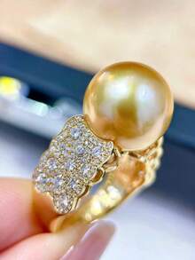 1pc Elegant High-End Fashion Pearl Ring, Large Round Bright Cubic Zirconia Inlaid, Luxury Exquisite Jewelry Design For Women - Ring - View 11