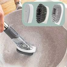 Juego de 3 en 1 de cepillos de limpieza de cocina con dispensador de jabón - Mango largo, esponja desmontable, cerdas de nailon duraderas, diseño ahorra espacio, dispensador de líquido automático, herramienta de cocina práctica - multicolor - Ver 10
