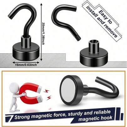 5pcs Super Strong Magnetic Hooks, Bag Organizer Hooks, Neodymium Magnet Hooks, Suitable For Hanging Items, Kitchen Accessories, Cookware Storage Hooks, Applicable For Cruise, Camping, Barbecue, Kitchen, Refrigerator, Garage Wall, Can Hang Bags, Hangers, Keys, Travel Essentials, Back To School Supplies, College Student Necessities