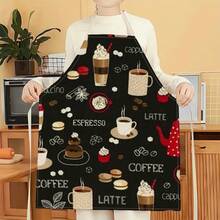 1件咖啡图案围裙，创意趣味时尚印花围裙，厨房烹饪家务清洁围裙，创意家居围裙 - 彩色 - 查看 10
