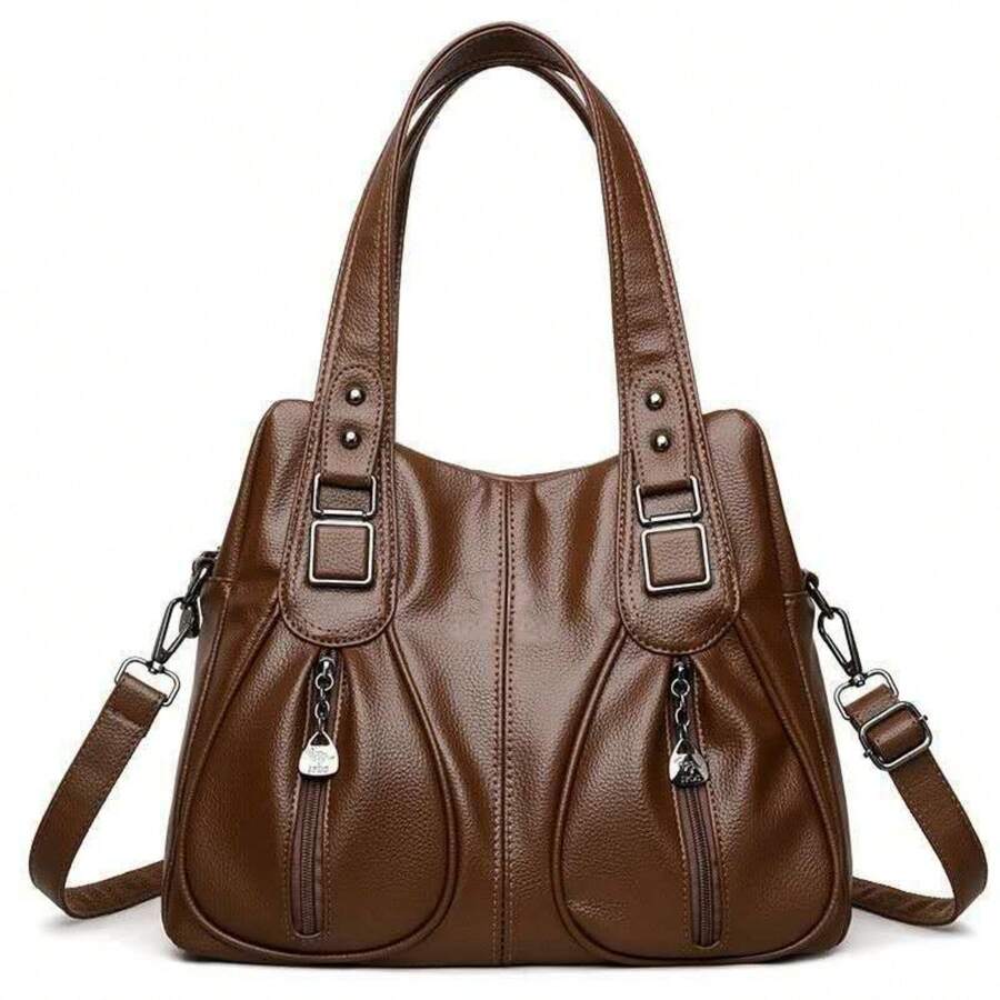 Women's Soft Leather Handbag That Can Be Used As A Shoulder Bag Or Crossbody Bag. Its Design Is Simple, Casual, Elegant And Versatile, Ideal For Middle-Aged Mothers. - 咖啡 - 查看 1