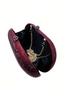 Túi xách cầm tay hình bầu dục đính đá xanh sang trọng, túi xách dạ hội lấp lánh pha lê cho tiệc cưới, dạ hội. - Đỏ - Xem 6