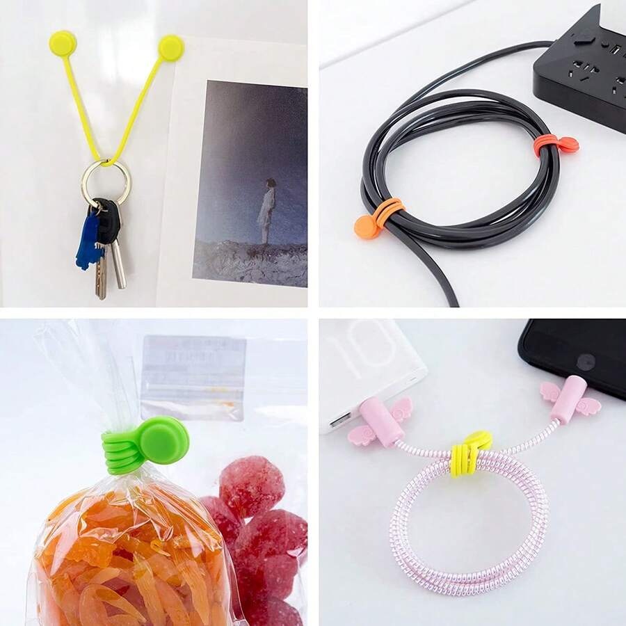Cuộn dây tai nghe từ tính sáng tạo, bộ sắp xếp cáp từ tính bằng silicon, giá đỡ cáp dữ liệu tai nghe điện thoại đa chức năng với kẹp nam châm và miếng dán tủ lạnh.