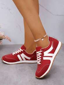 Women's Classic Fashion Comfortable Casual Versatile Lace-Up Lightweight Non-Slip College Style New Sports Shoes - 紅白色 - 查看 5
