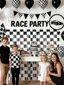 1/2 Piezas Cortina de flecos de papel de aluminio a cuadros negros y blancos para decoración de fiestas de cumpleaños, 1 x 2 metros. Una cortina de flecos de papel de aluminio a cuadros negros y blancos como accesorio fotográfico, adecuada para fiestas de cumpleaños con temática de carreras, fondos de habitación, escaparates, regalos, fiestas de carreras y decoraciones de fiestas de cumpleaños - Cuadros blancos y negros - Ver 10