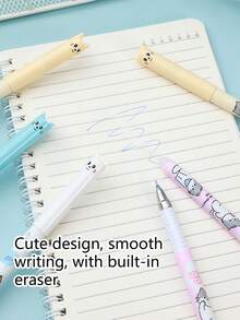 24pcs New Cat-Themed Erasable Pens Set, Cute Macaron Colors, 0.5mm Refill, Magic Heat Erasable Neutral Pens, Suitable For Exams, Homework, Student Rewards - Multicolor - View 4
