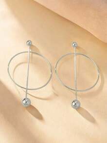 1pair Women's Fashionable Round Hoop Earrings With Bead Detailing, Suitable For Parties And Daily Wear, Vacation-Style Jewelry, A Gift For Girlfriend - 金子 - 查看 6