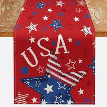 1pc Red Star Patriotic Memorial Day/4th Of July Table Runner, Independence Day Holiday Kitchen Dining Table Decor For Family Gathering - Red - View 9
