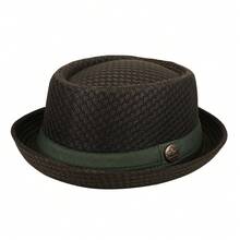 Rofusn 2 Pcs Mesh Pork Pie Straw Hat For Men Summer 1920S Costume Party Cap Fedora Dad Bowler Flat Top - C - View 4
