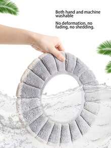 1/2 tấm bọc bồn cầu hình chữ O dệt kim, thảm lót bồn cầu dày có thể giặt được. - Màu be - Xem 2