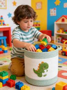 3 Color Options: Green Dinosaur/Floral Lion/Orange Rainbow Pattern Kids Storage Basket, Large Capacity To Store Multiple Children's Items - Multicolor - View 5