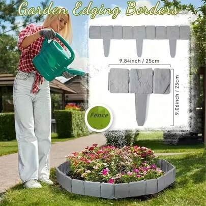 10/5pcs Plastic Garden Edging Fence Set - Interlocking Stone Appearance Borders, Suitable For Flower Beds, Lawns And Yard Decor