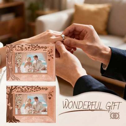 Khung ảnh gỗ, giá đỡ khung ảnh khắc hình cây và trái tim, khung ảnh phong cách mộc mạc thích hợp làm quà cưới, quà kỷ niệm ngày cưới, quà tặng cô dâu, quà sinh nhật và trang trí nhà cửa.