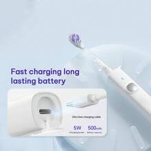 HYUNDAI 成人電動牙刷，USB充電式，3種清潔模式，IPX7防水，長效電池續航，附可更換刷頭，適合旅行使用 - 白色 - 查看 5