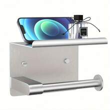 不锈钢拉丝卫生纸架，带壁挂支架 - 耐用长方形浴室纸巾盒，适用于酒店和家庭 - 銀色 - 查看 3