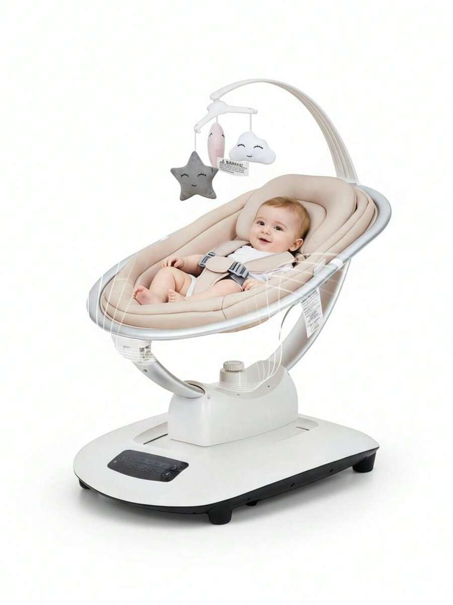 Columpio eléctrico para bebés y niños pequeños: 5 movimientos relajantes y velocidades ajustables, reclinación ajustable, arnés de 5 puntos, control remoto, nanas y balancín portátil para recién nacid - Caqui - Ver 1