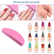 20片装指甲锉，双面指甲锉抛光块，100/180目，便携式可水洗美甲抛光锉，弧形（粉色） - 紫色 - 查看 12