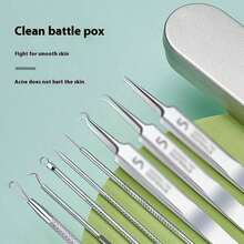 7pcs Acne Needle Kit Portable With Storage Box, Fashionable Professional High Precision Stainless Steel Acne Needle Set, Recommended By Beauty Salon Professionals, Suitable For Oily/Dry/Sensitive Skin, Dual-Head Acne Needle With Fine Needle + Pressure Ring, Single Round/Multiple Round Ring Needle/Spoon-Shaped Needle/Knife-Shaped Needle Design, Scar-Free Portable Acne Picking Needle For Home Use, Suitable For Beginners, Blackheads, Whiteheads, Acne, Holiday Gift - 1pcs - 查看 3