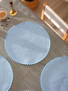 1pc Natural Material Minimalist Style Blue Cute Ball Edge Spiral Heat Insulation Placemat, Suitable For Home Kitchen, Restaurant, Hotel, Rural Style, Family Holiday Celebration, Wedding Party, Birthday Banquet Table Decor - Mint Blue - View 2