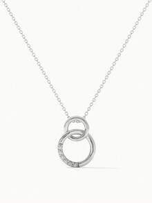 女士奢华优雅S925纯银双环相连立方氧化锆吊坠项链 - Zircon Necklaces - 查看 7
