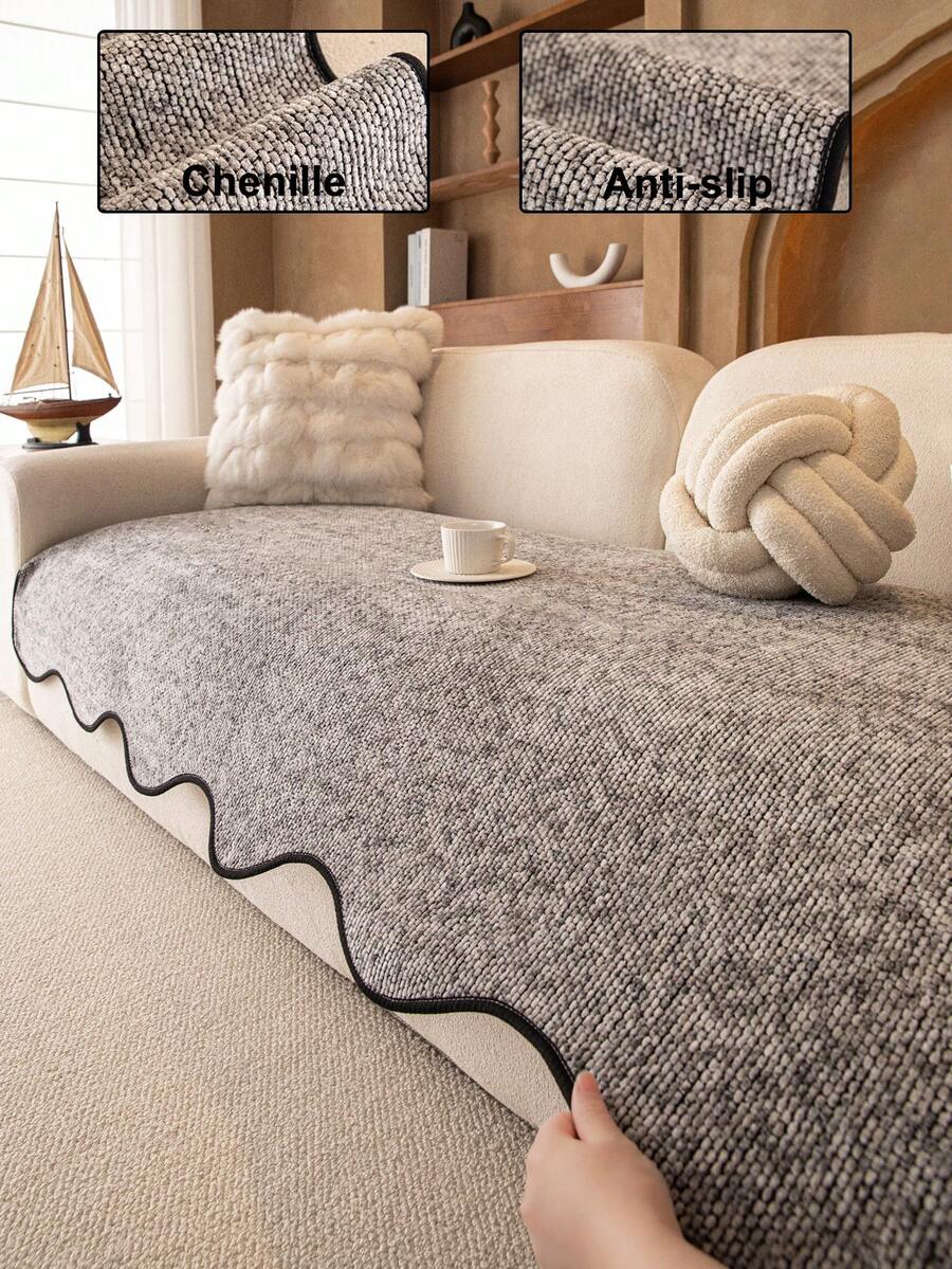 1 buah Sarung Bantal Sofa Chenille Warna Polos, Motif Bunga Bintang Minimalis, Pelindung Sofa Anti Selip dan Anti Gores, Dekorasi Rumah untuk Semua Musim, Cocok untuk Sofa 1/2/3/4 Dudukan - Grey - View 1