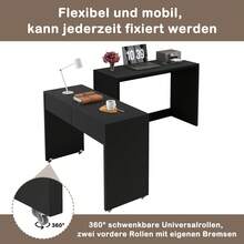 Desk/Shelf + Chest Of Drawers - Compact 2-In-1 Desk, Extendable, Made Entirely Of 1.8 Cm Thick Wood, Equipped With Casters, Flexibly Combinable, Folding Desk - Black + Particleboard - View 3
