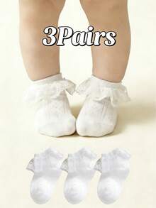 3 pares de calcetines de estilo princesa de encaje, suaves, cómodos y transpirables para niñas - Blanco - Ver 1