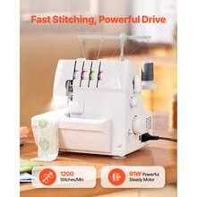 Serger Overlock Sewing Machine, 1250 Stitches Per Minute, 2-3-4 Thread Capability, 0.7-2 Adjustable Differential Feed, With Free Arm And LED Light, Sewing Machine For Various Fabrics, White - Xem 6