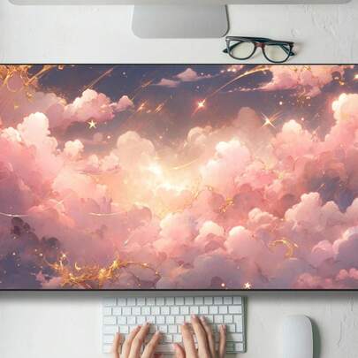 Pink Gold Kawaii Clouds Desk Mat Gaming Mouse Pad Large Mousepad With MTG Playmat, Keyboard Mouse Mat Desk Pad For Work Game Office Home