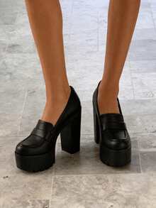 2025 New Women's Chunky Platform Mary Jane Heels Ultra Heeled Loafers Solid Color All-Season Oxford Shoes - 黑色 - 查看 7