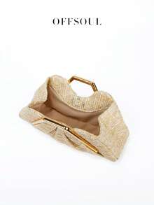 European And American Personalized Ruched Cloud Clutch Bag, New Asymmetrical Metal Hardware Handbag, Retro Elegant Party Evening Bag - Beige - View 6