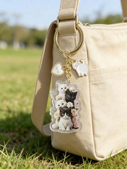 可爱猫咪亚克力钥匙扣，创意背包挂件，可爱双层设计，适用于包包和水瓶，完美的生日惊喜礼物，时尚亮片，色彩缤纷，可爱迷人，趣味十足，卡哇伊风格，用途广泛，可定制，个性化，独一无二。