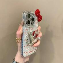SANRIO 时尚创意手机壳，防水防震材质，激光全息爱心图案，3D水钻猫咪头像，水钻蝴蝶结，动漫风，奢华闪亮，可爱时尚，兼容 17系列、11/12/12 Pro、13/14/15、13 Pro/14 Pro/15 Pro、12 Pro Max/13 Pro Max/14 Pro Max/15 Pro Max、16、16 Pro、16 Pro Max、17、17 Pro、17 Pro Max，节日礼物，情人节、母亲节、端午节礼物，最佳选择 - 紅色 - 查看 1