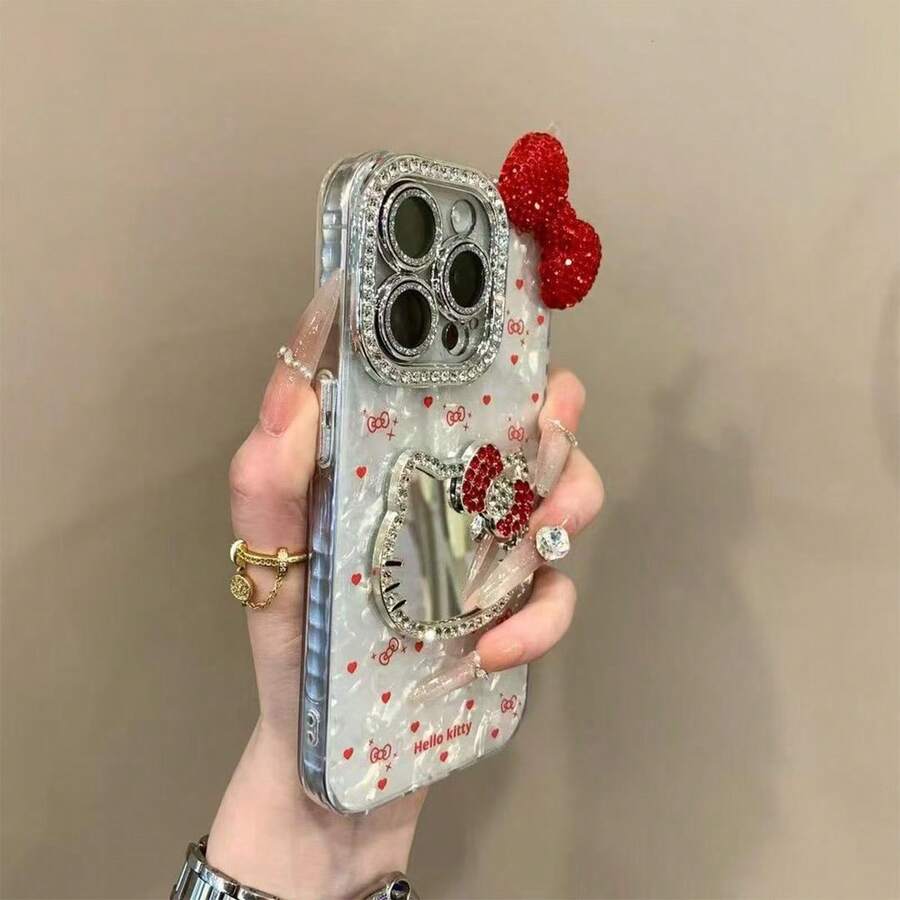 SANRIO 时尚创意手机壳，防水防震材质，激光全息爱心图案，3D水钻猫咪头像，水钻蝴蝶结，动漫风，奢华闪亮，可爱时尚，兼容 17系列、11/12/12 Pro、13/14/15、13 Pro/14 Pro/15 Pro、12 Pro Max/13 Pro Max/14 Pro Max/15 Pro Max、16、16 Pro、16 Pro Max、17、17 Pro、17 Pro Max，节日礼物，情人节、母亲节、端午节礼物，最佳选择 - 紅色 - 查看 1