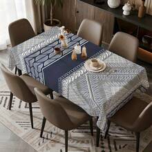 1pc Blue Beige White Grey Modern Geometric Tablecloth - Navy Blue Border & White Pattern Rectangular Table Cover, Wrinkle-Resistant Easy-Clean Fabric For Dining Table, Coffee Table, Outdoor Picnic, Camping, (Beige/Grey), 2D Flat - Nhiều màu - Xem 7