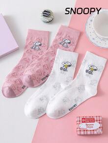 SNOOPY 2双正品史努比图案女士船袜，可爱卡通设计，透气吸湿，休闲舒适，适合学生/成人作为礼物或日常穿着。 - 彩色 - 查看 2