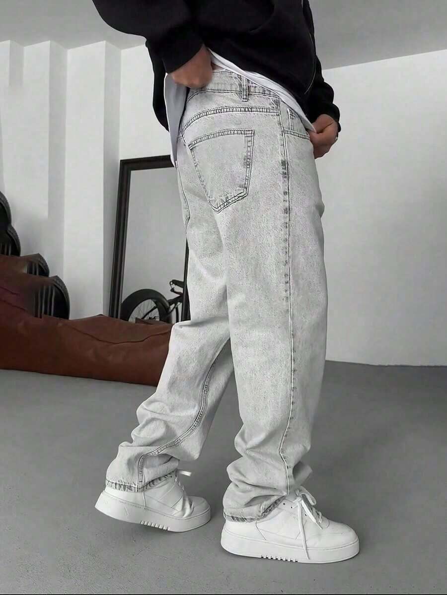 Men's Casual Washed Personalized Versatile Denim Jeans - 灰色 - 查看 1