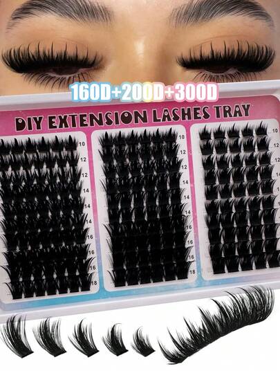 300D+200D+160D/160D+100D+60D Extensiones de pestañas en racimos con púas, 180pcs/260pcs Pestañas individuales gruesas y puntiagudas de 10-18mm, Extensiones de pestañas esponjosas y rizadas tipo mega, Extensiones de pestañas en racimos únicos con púas tipo hada, Pestañas individuales gruesas, Extensiones de pestañas con punta puntiaguda DIY, Extensiones de pestañas en racimos de dibujos animados, Tiras de pestañas de visón, Pestañas gruesas para usar en casa
