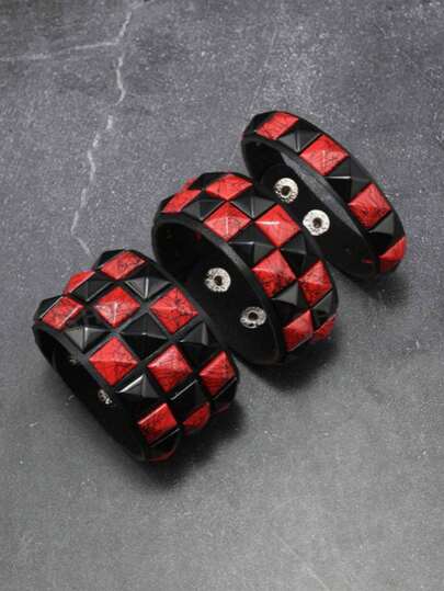 سوار جلد PU أنيق، مزين بإبزيم مربع متعدد الألوان، طراز محايد للارتداء اليومي، سوار يونيسكس بسيط، إكسسوار عصري، هدية عيد