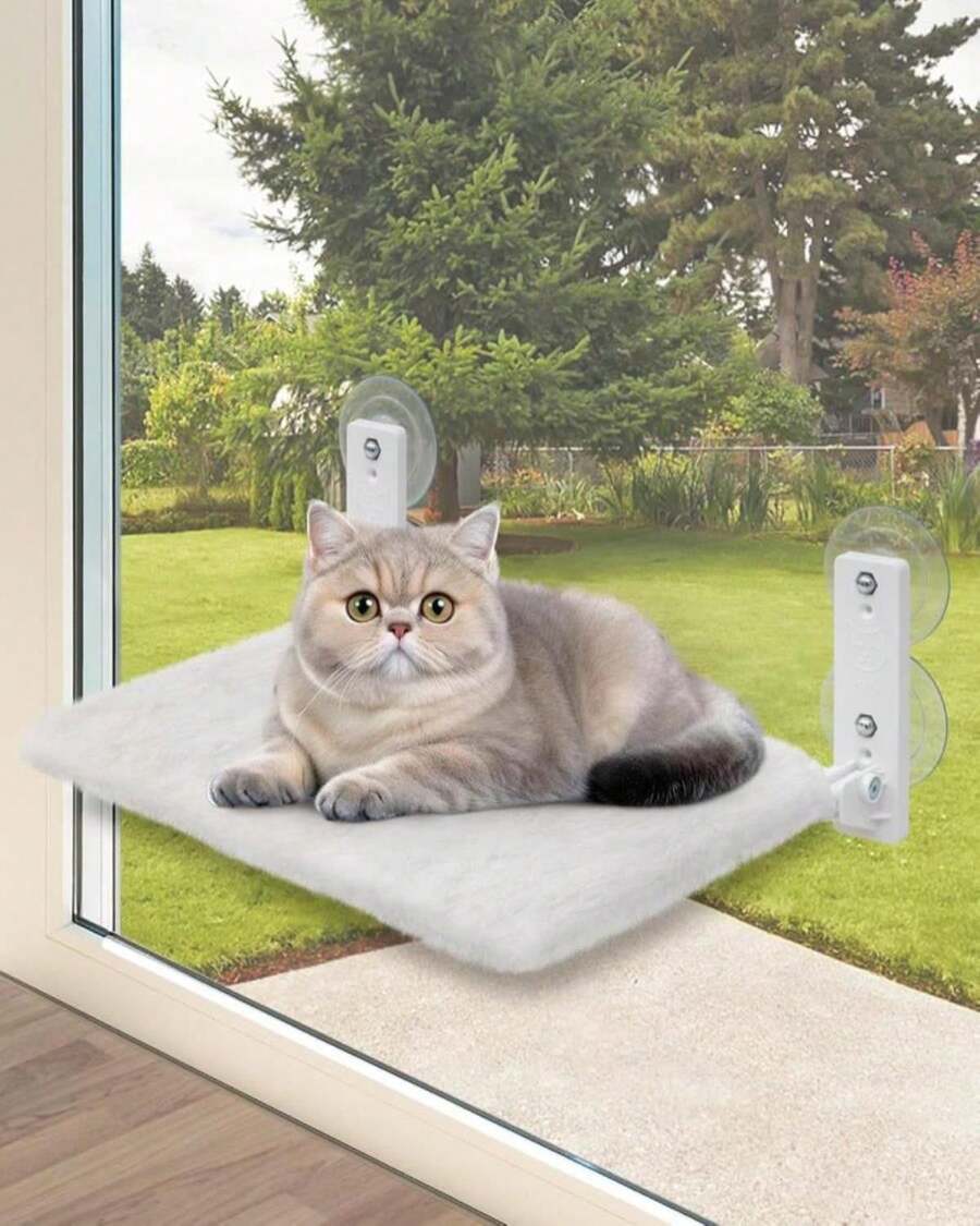 Keny Foldable Cat Window Perch With 4 Larger Suction Cups, Cordless Window Bed With Reversible Cover For Cats Inside, White - ColorA - View 1