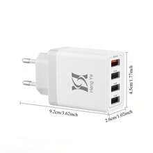 4-In-1 Wall Charger, Fast Charging, Multi-Port USB Adapter, Compatible With IPhone 17/16/15/14 Pro Max/13/12/11/XR/Plus, Galaxy S24/S23 Ultra, Oppo, Vivo, E-Readers, Kindle, PSP, Phones, Tablets, Etc., Fast Charging Adapter (Includes 1M USB To Type-C Cable) - EU C Type Plug(220-240V) - View 6