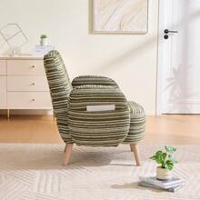 Modern Armchair, Fabric With Circular Pattern, With Side Pocket, Solid Wood Legs, Comfortable Reading Chair, Living Room, Bedroom, Office - Olive Green - View 3