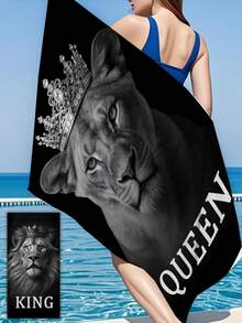 2条/1条黑白狮子情侣沙滩巾，超柔软微纤维沙滩巾 - 速干、轻便，是游泳、健身和瑜伽的理想之选 - 完美的旅行伴侣，健身房毛巾。趣味设计，速干面料，超大尺寸沙滩巾，情人节礼物，送给伴侣的最佳礼物。 - 彩色 - 查看 7