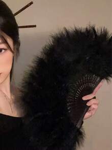 1件羽毛折扇－復古1920年代風格手柄折扇，適用於服裝、舞蹈表演、茶會、婚禮裝飾、手扇，完美適合婚禮與派對，夏季必備，適合派對與禮物，萬聖節 - 彩色 - 查看 7