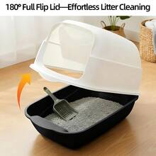封闭式猫砂盆，带一体式铲子，带盖设计，防漏，耐用PP材质，现代白色/灰色，适合中小型猫咪，节省空间，室内猫砂盆，易于清洁，可拆卸盖子，小型猫砂盆，大型猫砂盆，超大型猫砂盆，高边带盖猫砂盆，超大型猫砂盆，封闭式，坚固耐用 - 黑色的 - 查看 6