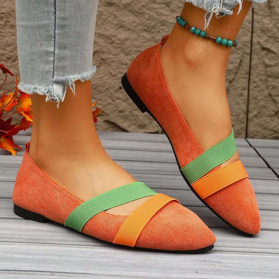 Giày bệt nữ thanh lịch, kiểu dáng preppy, phối nhiều mảnh, có quai thun, thích hợp cho công sở. - Màu Cam cháy - Xem 1