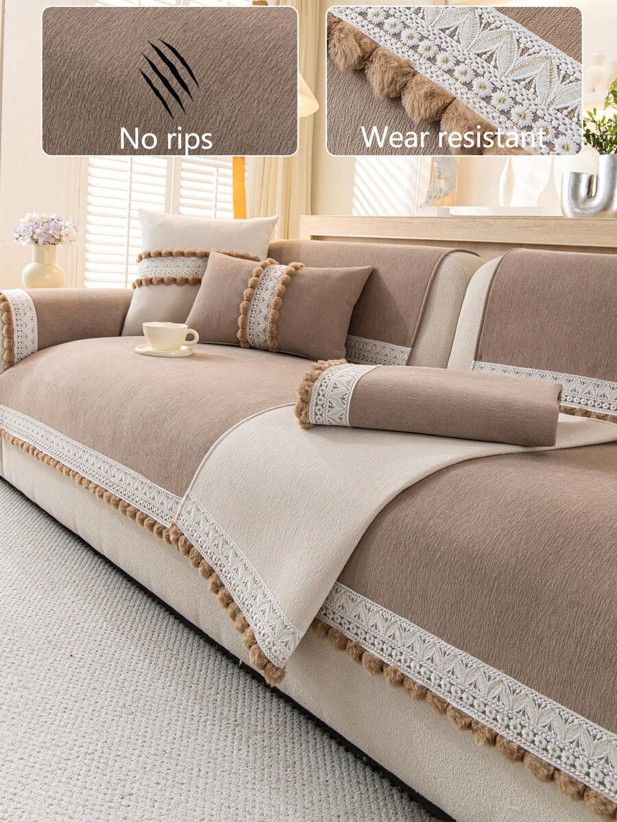 1 Stück bequerer Chenille Sofakissenbezug, ganzjährig moderner minimalistischer rutschfester Sofasitzschutz, staubdicht und waschbar Sofabezug, modisch weich und farbbeständig, tierfreundlich, geeignet für Schlafzimmer, Büro, Wohnzimmer Kombinationsmöbel, L-förmiges Sofa und 1/2/3/4-Sitzer Sofa - Kaffeebraun - Übersicht 1