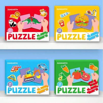 32pcs Baby Puzzle Cards Toy, Toddler Matching Cards Early Education Cognitive Cards, Animal Matching Puzzle, Image & Language Recognition Cards, Matching Game, Learning Educational Toy Gift (16 Sets, 32pcs Total)