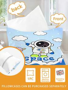 Juego de ropa de cama infantil con diseño de astronauta de dibujos animados lindo (Serie Primavera/Verano) 2 piezas, funda nórdica estampada a doble cara, apta para niños, adolescentes, niños y niñas, uso en todas las estaciones, cierre con cremallera (sin relleno), funda de almohada de 40x60cm, 100% poliéster - Multicolor - Ver 9